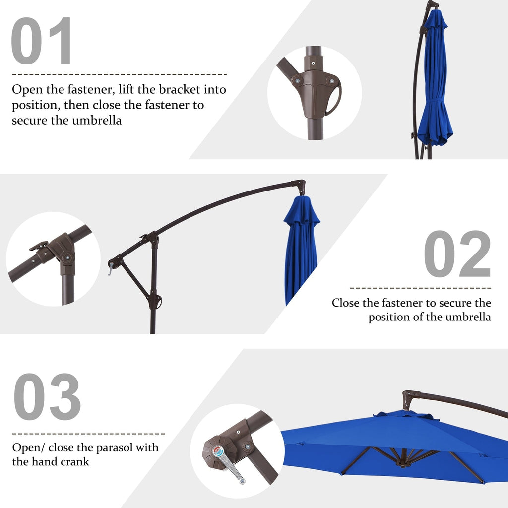 10ft Steel Crank Lift Hanging Offset Cantilever Umbrella