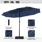 MAISON ARTS 15-foot Rectangular Crank Double-sided Outdoor Market Umbrella Solar LED Lighted Patio Umbrella with Base Included