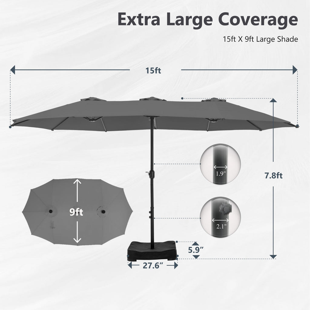 MAISON ARTS 15ft Double-Sided Patio Extra Large Twin Umbrella with Base Included