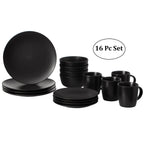 16 PC Dinnerware Dish Set for 4 Person | Mugs, Salad and Dinner Plates and Bowls Sets, Chip and Crack Resistant, Matte Black