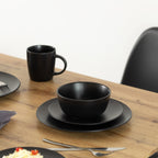 16 PC Dinnerware Dish Set for 4 Person | Mugs, Salad and Dinner Plates and Bowls Sets, Chip and Crack Resistant, Matte Black