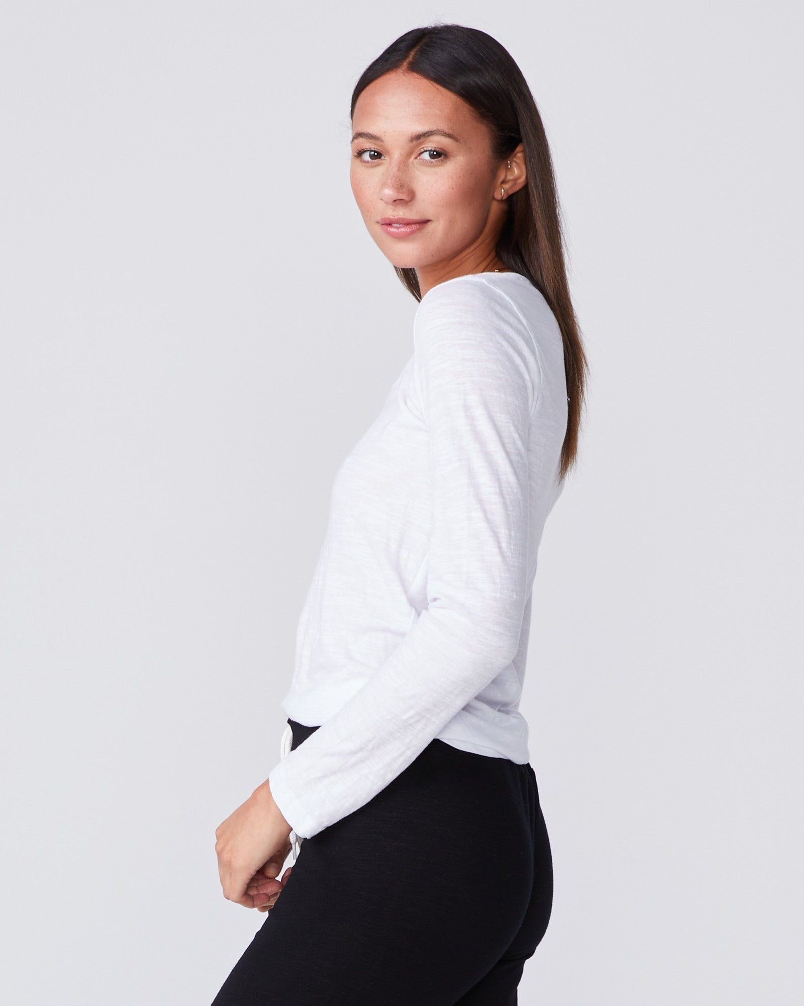 Textured Tri-Blend Fitted Long Sleeve Crew