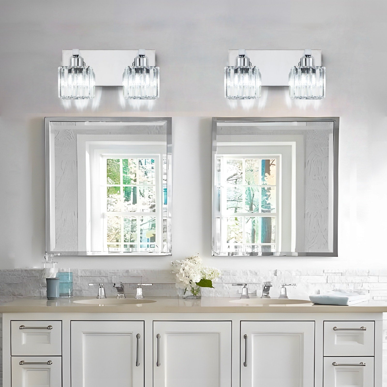 2/3/4/5 Light Bathroom Vanity Light Wall Sconce with Crystal Shade