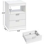 2 Drawers LED Nightstand Wireless Charging Station Pull-Out Shelf