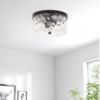 2-Light Flush Mount Ceiling Light with Clear Hammered Glass