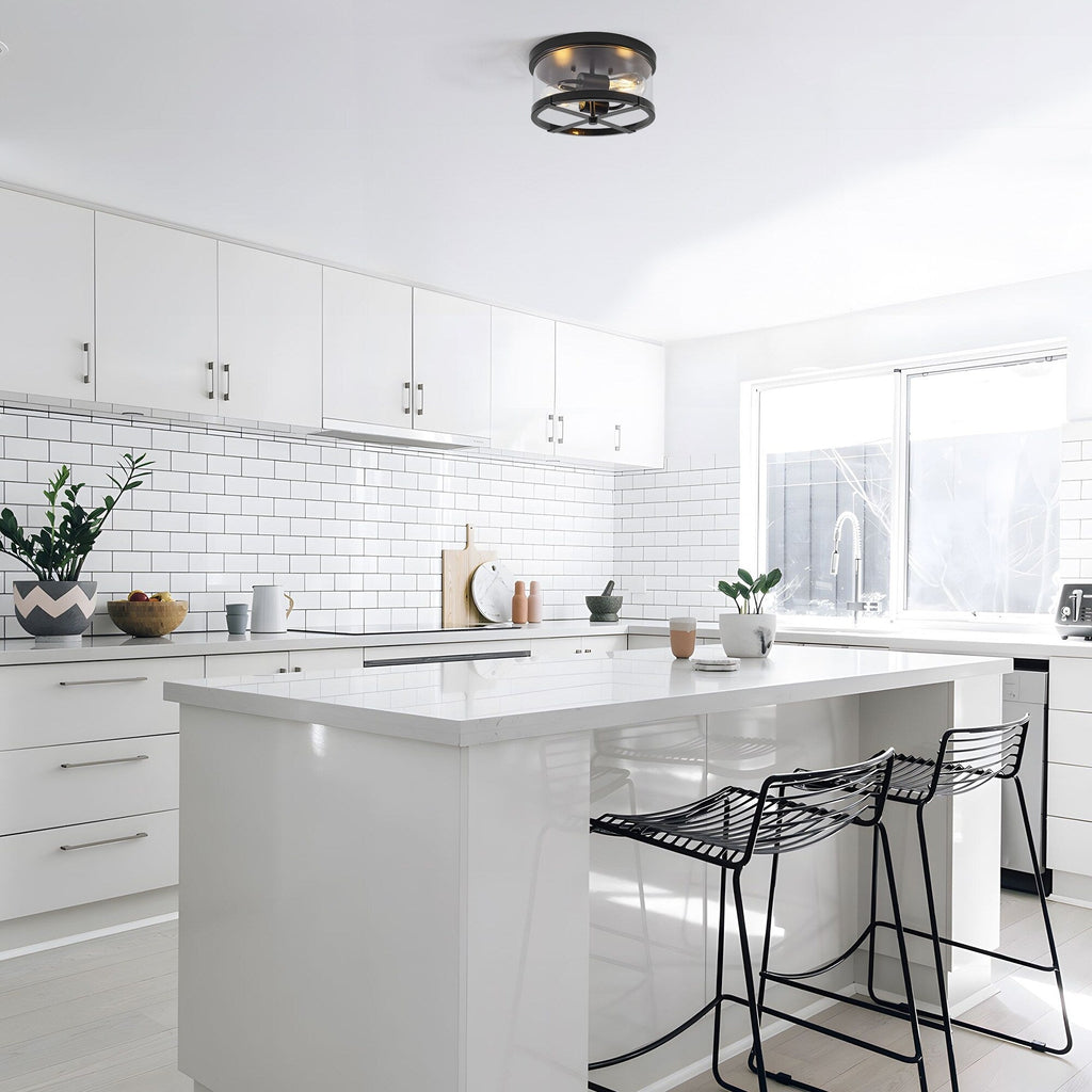 2-Light Flush Mount Clear Glass Ceiling Light with Metal Frame