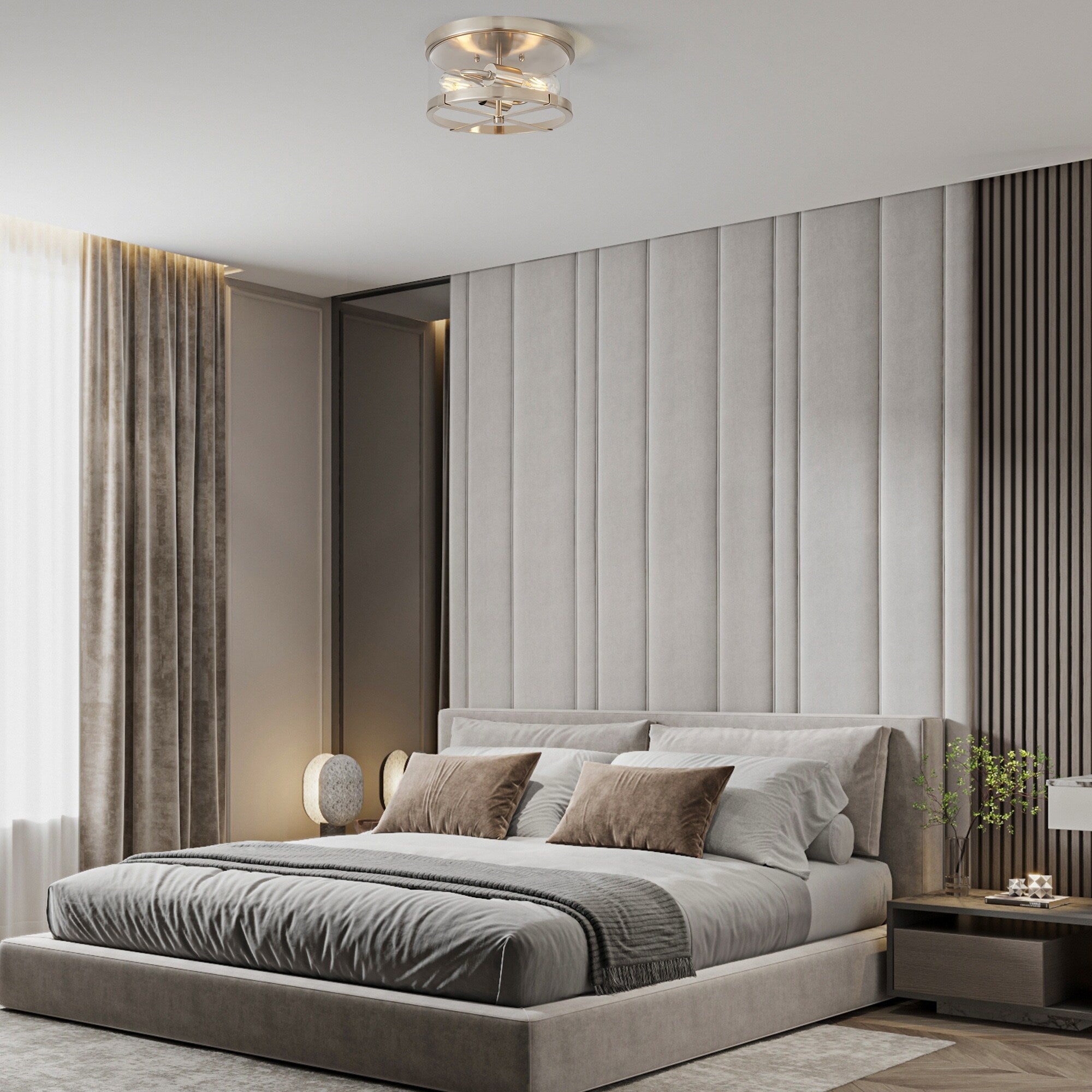 2-Light Flush Mount Clear Glass Ceiling Light with Metal Frame