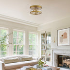 2-Light Flush Mount Clear Glass Ceiling Light with Metal Frame