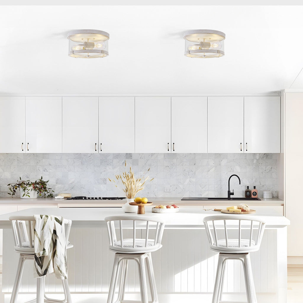 2-Light Flush Mount Clear Glass Ceiling Light with Metal Frame