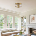 2-Light Flush Mount Clear Glass Ceiling Light with Metal Frame