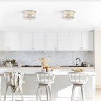 2-Light Flush Mount Clear Glass Ceiling Light with Metal Frame