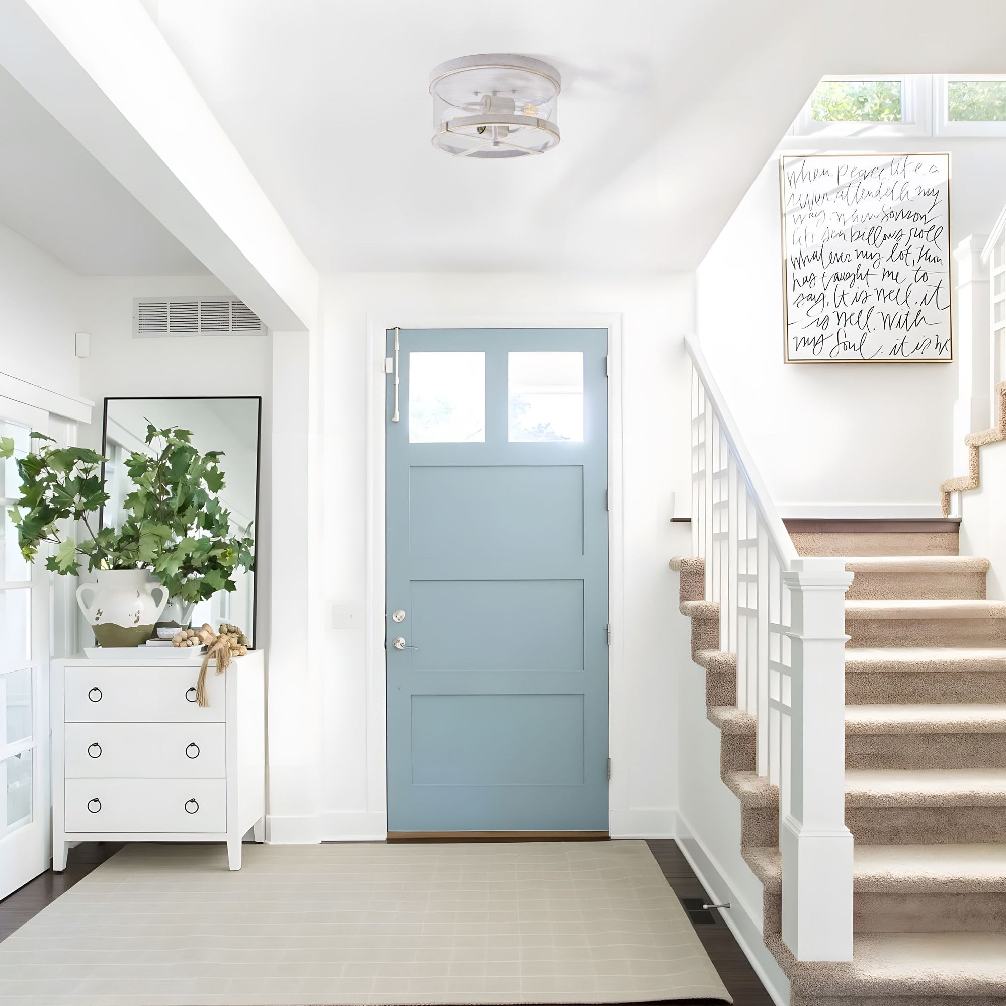 2-Light Flush Mount Clear Glass Ceiling Light with Metal Frame