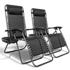 2-Piece Zero Gravity Lounge Chair Portable Folding Chairs with Cup Holder