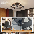 20 in. Modern Farmhouse Ceiling Fan LED Low Profile Flush Mount Ceiling Fan Light with Remote for Living Room