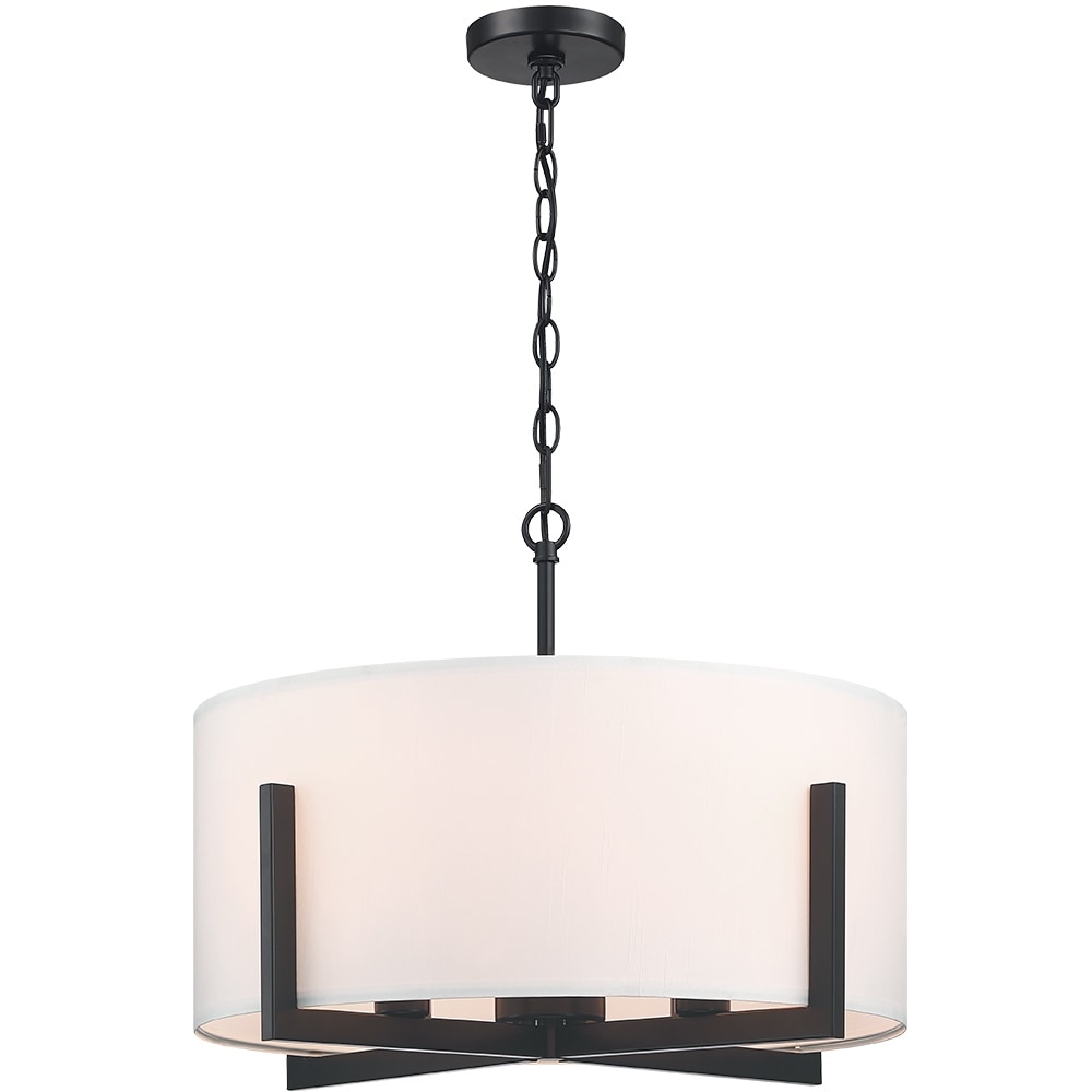 22 in. 4-Light Matte Black Chandelier Pendant Light with White Drum Shade - 22W