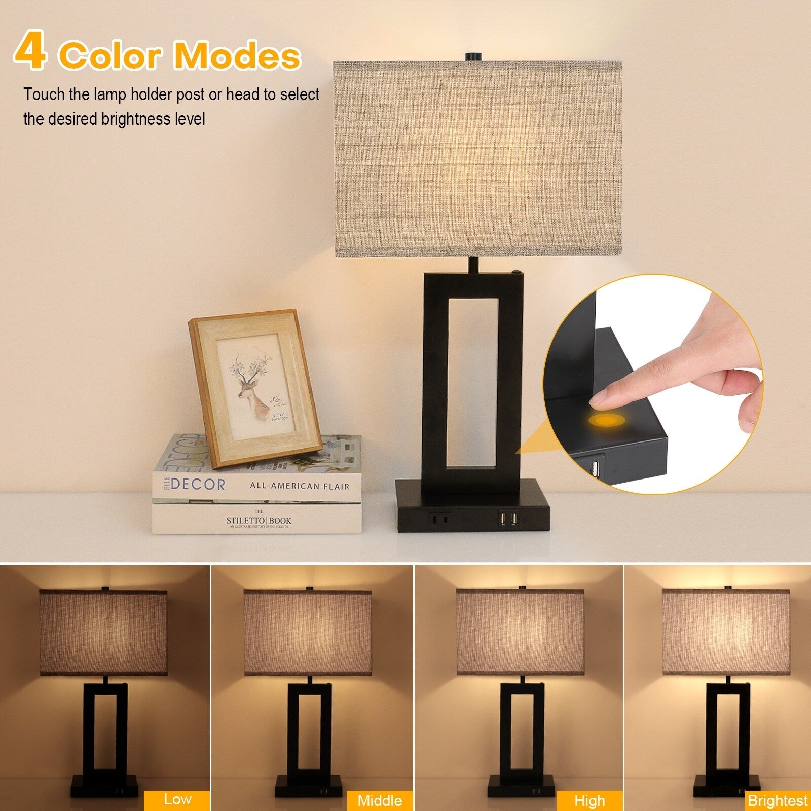 22 Gray USB Table Lamp Set With Touch Control