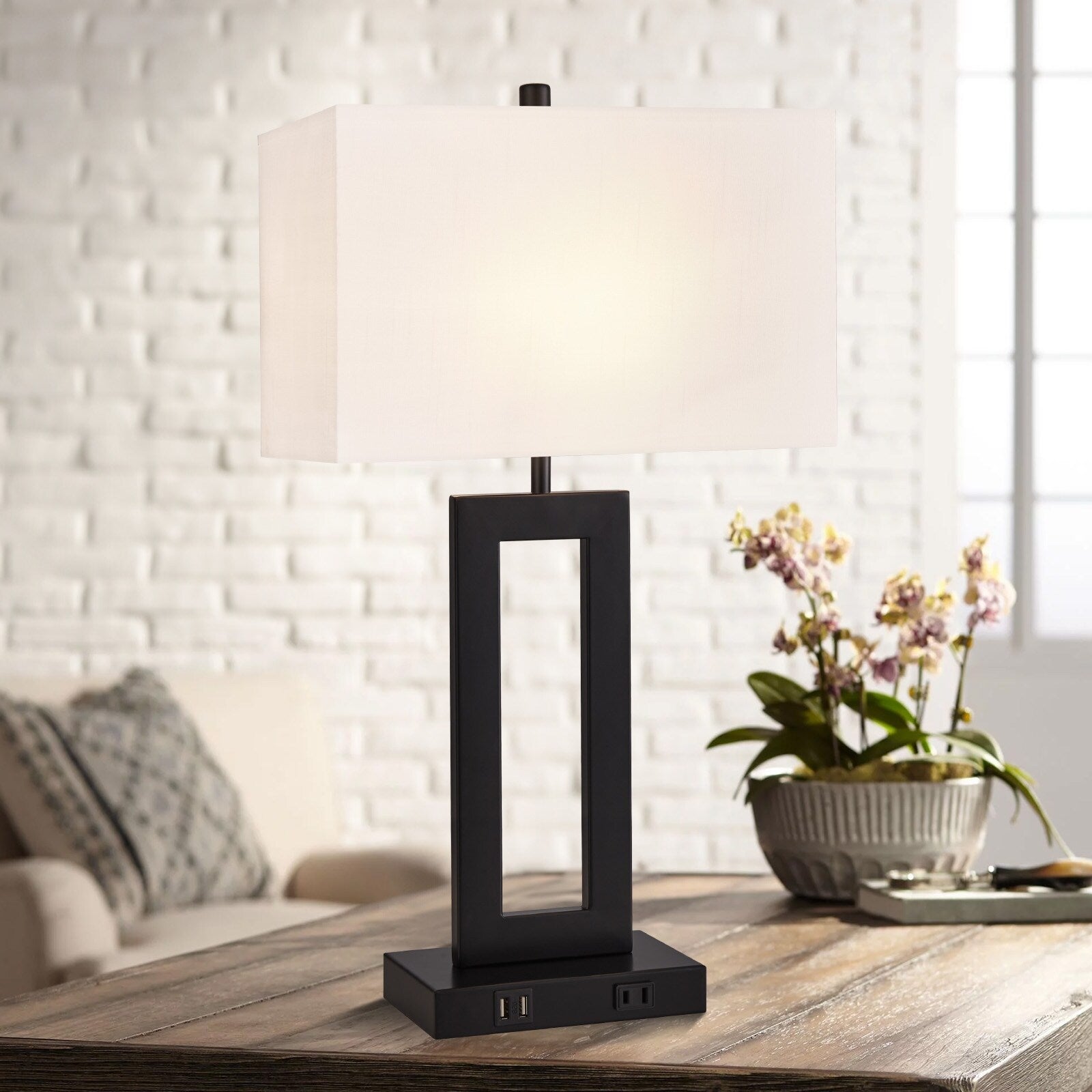 22 Gray USB Table Lamp Set With Touch Control
