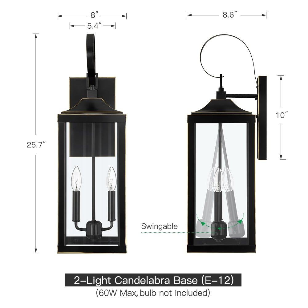 25.7H 2-Light Large Outdoor Bronze Exterior Wall Lantern Sconce Light