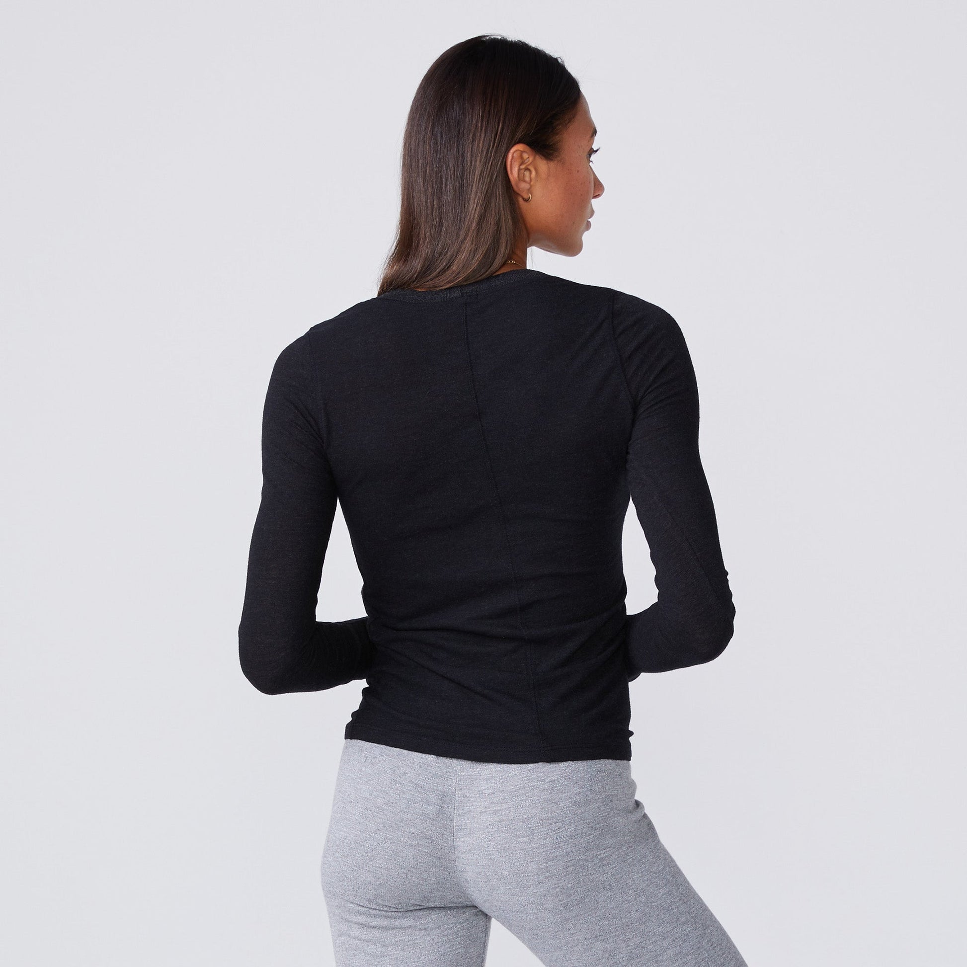 Textured Tri-Blend Fitted Long Sleeve Crew