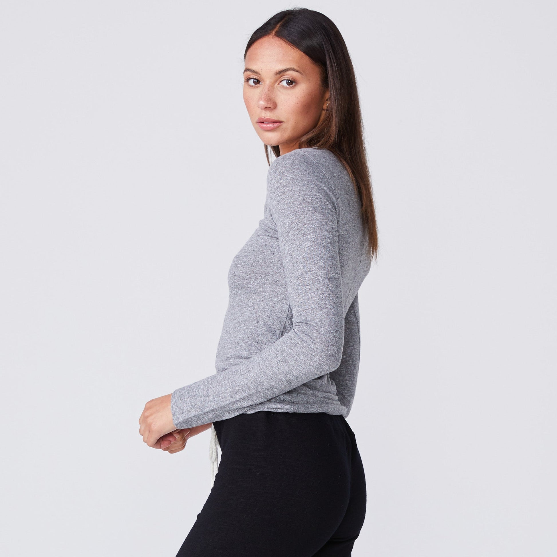 Textured Tri-Blend Fitted Long Sleeve Crew