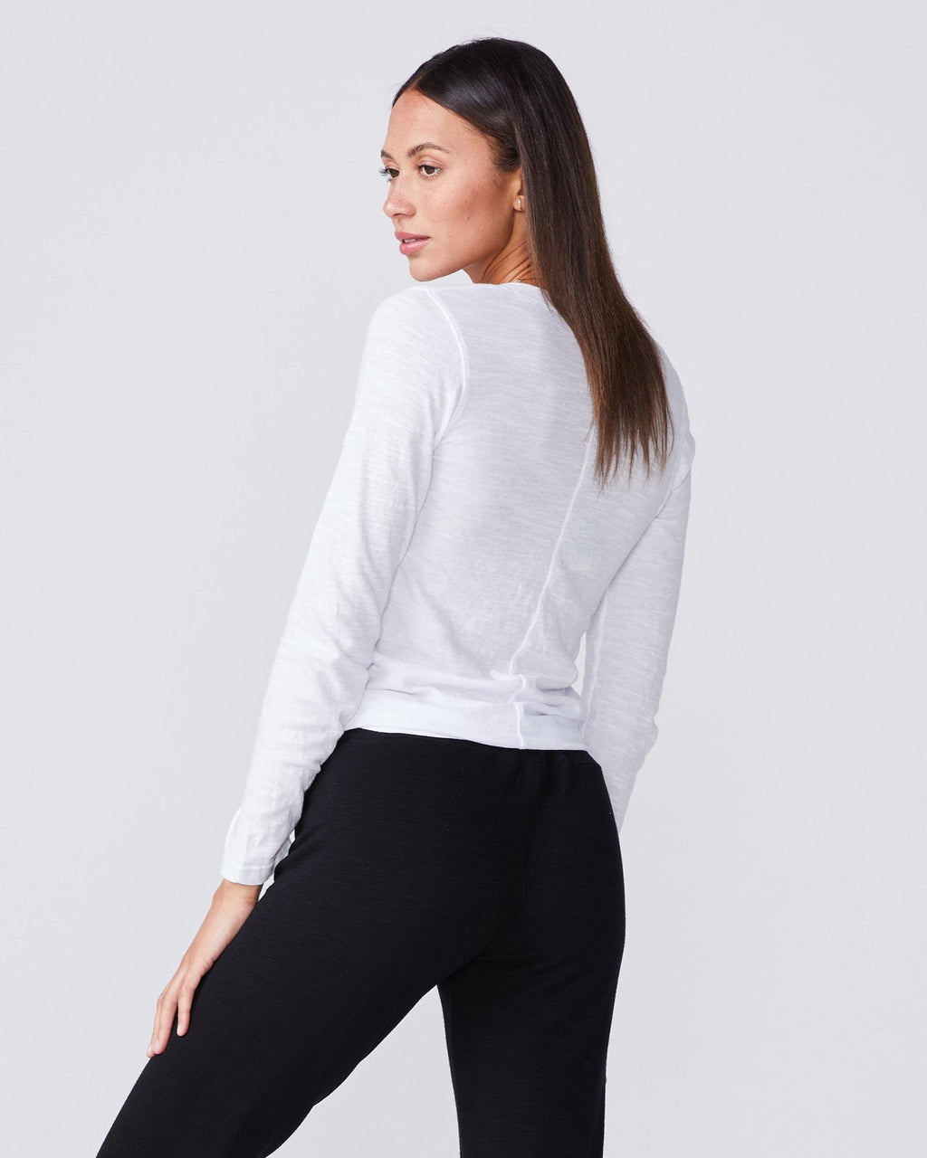 Textured Tri-Blend Fitted Long Sleeve Crew