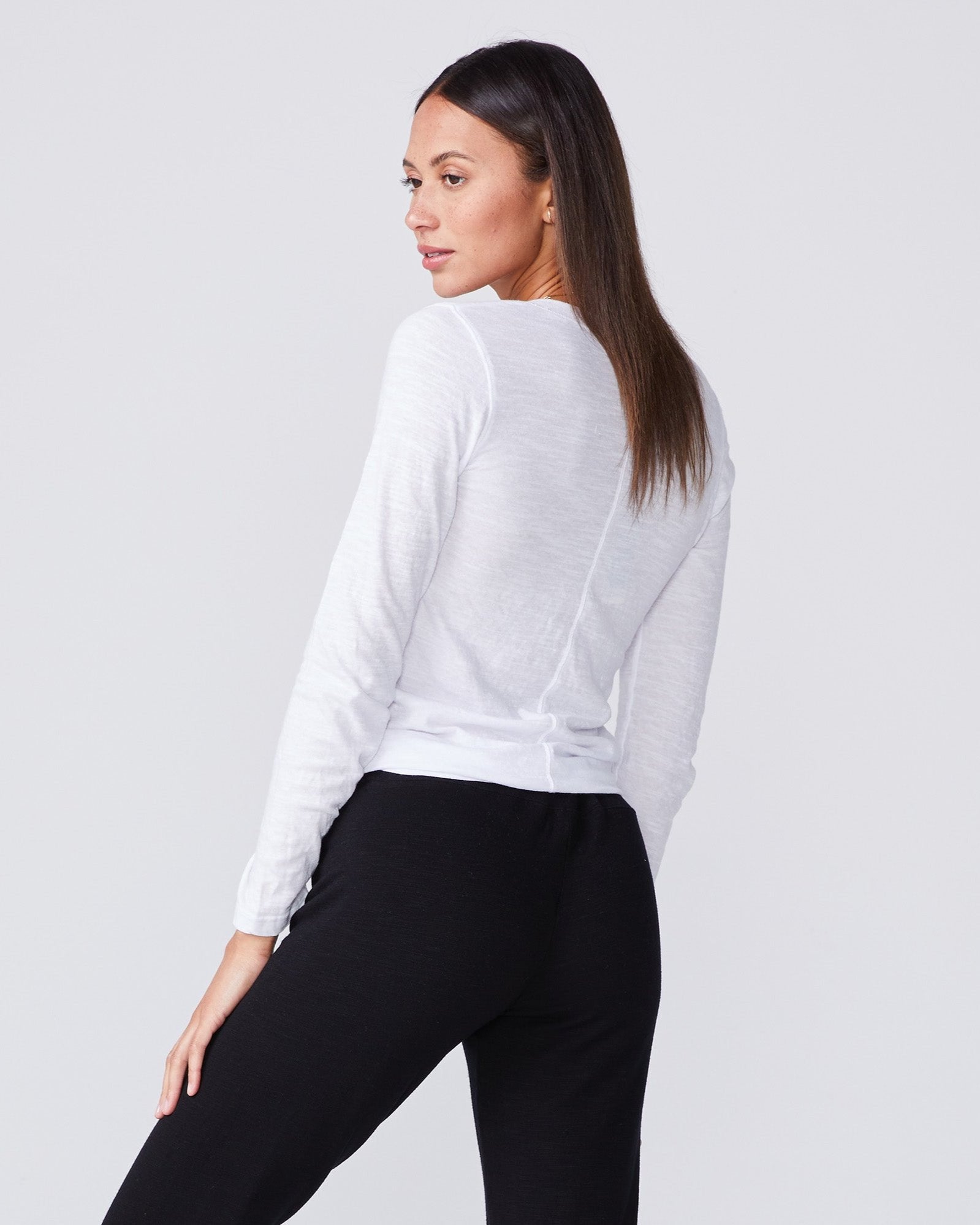 Textured Tri-Blend Fitted Long Sleeve Crew