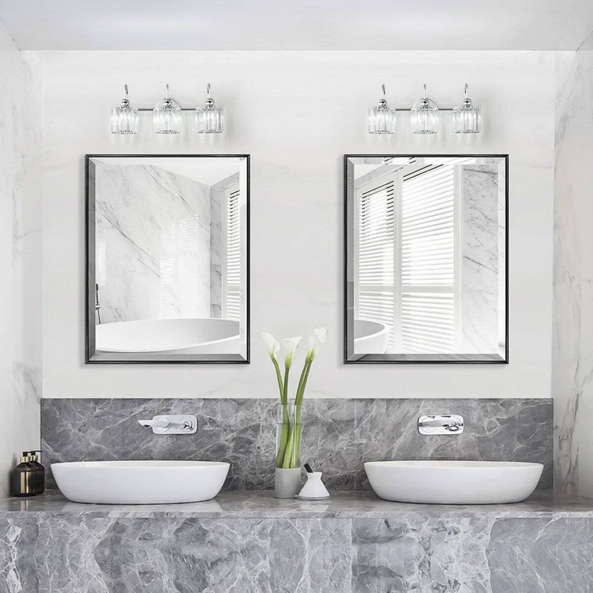 3/ 4-Light Modern Glam Crystal Dimmable Bathroom Vanity Light Linear Wall Light