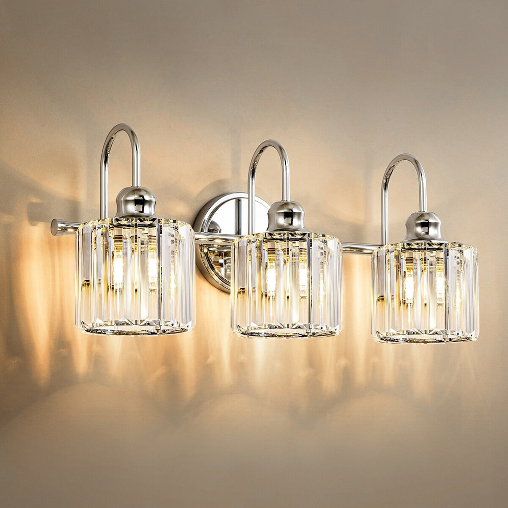3/ 4-Light Modern Glam Crystal Dimmable Bathroom Vanity Light Linear Wall Light