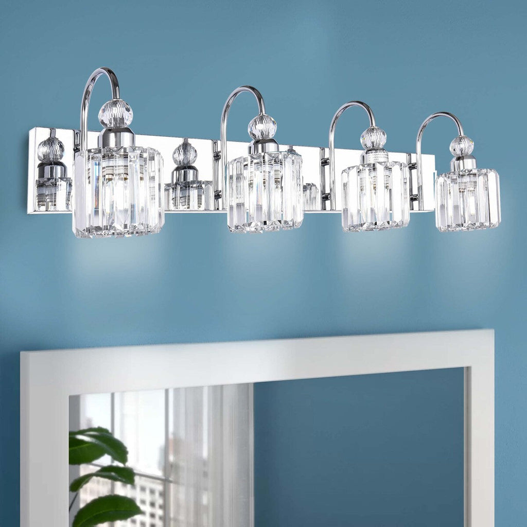 3/ 4-Light Modern Glam Crystal Dimmable Bathroom Vanity Light Linear Wall Light