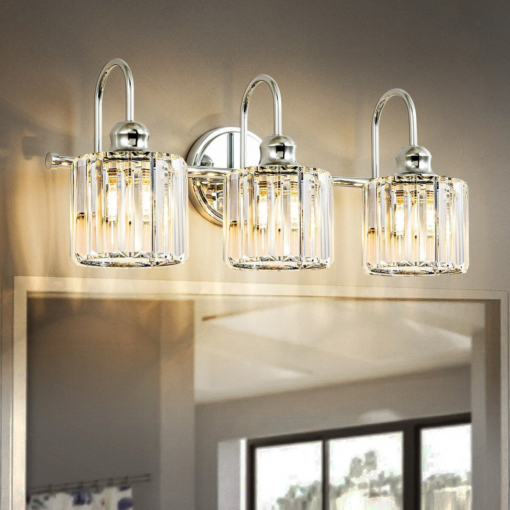 3/ 4-Light Modern Glam Crystal Dimmable Bathroom Vanity Light Linear Wall Light