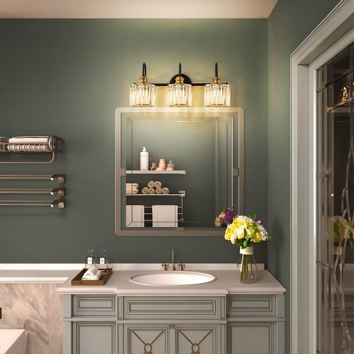 3/ 4-Light Modern Glam Crystal Dimmable Bathroom Vanity Light Linear Wall Light