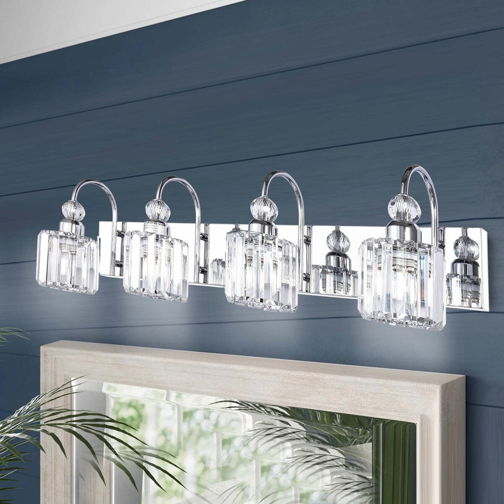 3/ 4-Light Modern Glam Crystal Dimmable Bathroom Vanity Light Linear Wall Light