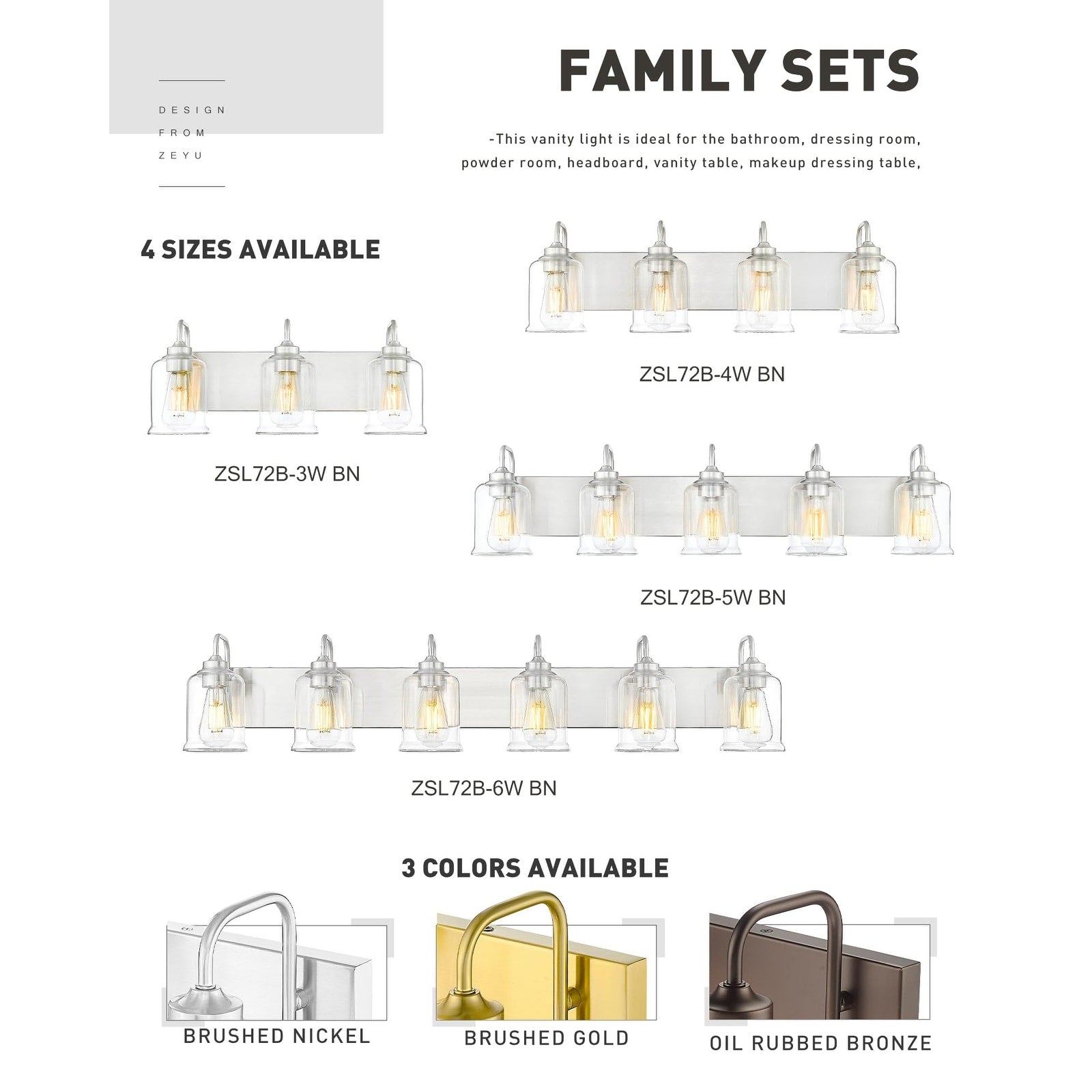 3/4/5/6-Light Modern Vanity Lights Over Mirror for Bathroom