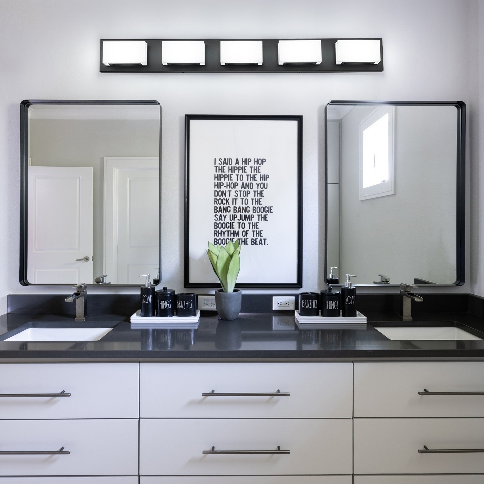 3/4/5-Light Dimmable Matte Black Modern Bathroom LED Vanity Light