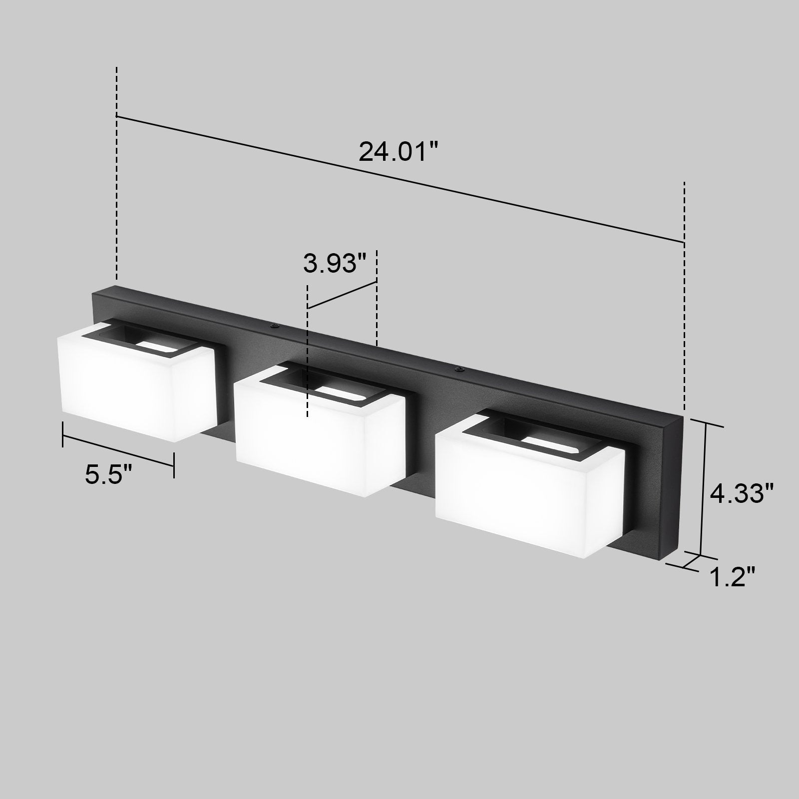 3/4/5-Light Dimmable Matte Black Modern Bathroom LED Vanity Light