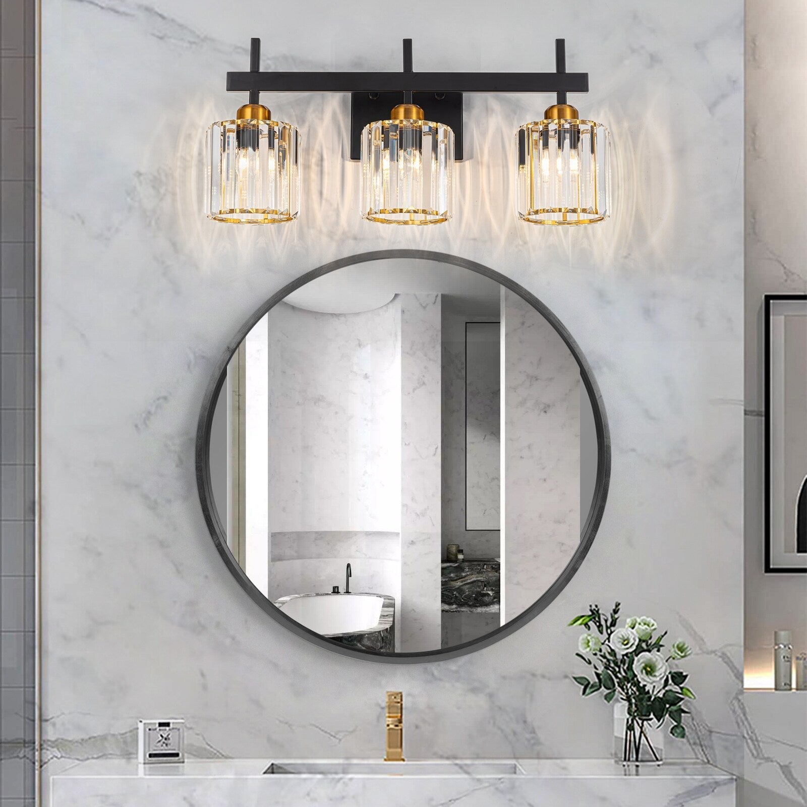 3/4/5-Light Modern Dimmable Crystal Bathroom Vanity Lights Fixtures Over Mirror