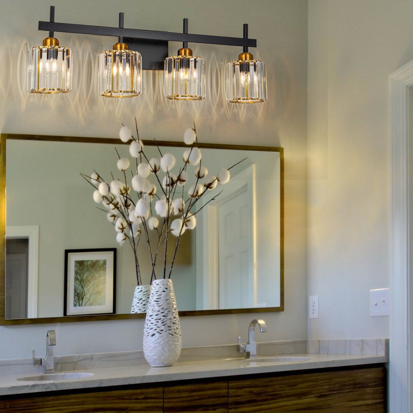 3/4/5-Light Modern Dimmable Crystal Bathroom Vanity Lights Fixtures Over Mirror