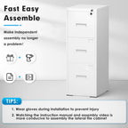 3 Drawer Metal Locking File Cabinet for Home Office, Rolling Cabinet Fully Assembled