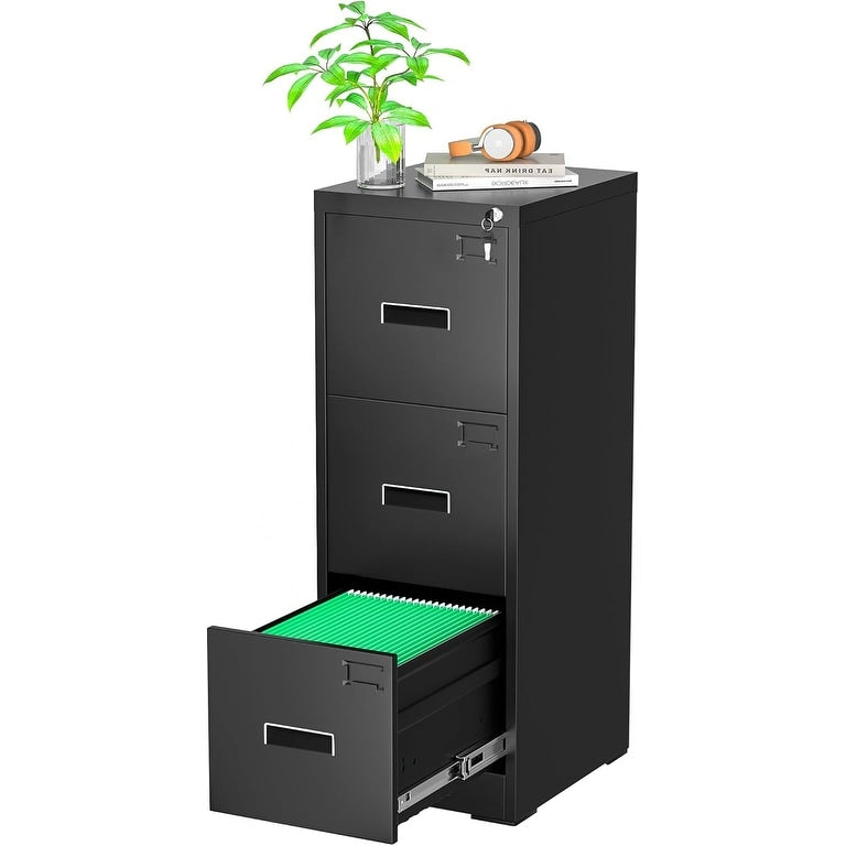 3 Drawer Metal Locking File Cabinet for Home Office, Rolling Cabinet Fully Assembled