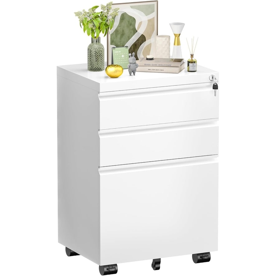 3 Drawer Metal Locking File Cabinet for Home Office, Rolling Cabinet Fully Assembled