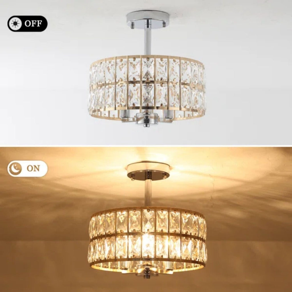 3-Light Crystal Semi Flush Mount Lights for Living Room Hallway