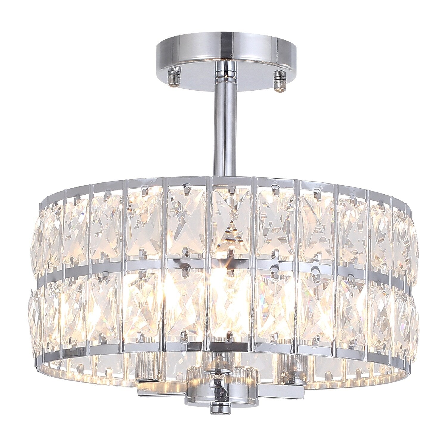 3-Light Crystal Semi Flush Mount Lights for Living Room Hallway
