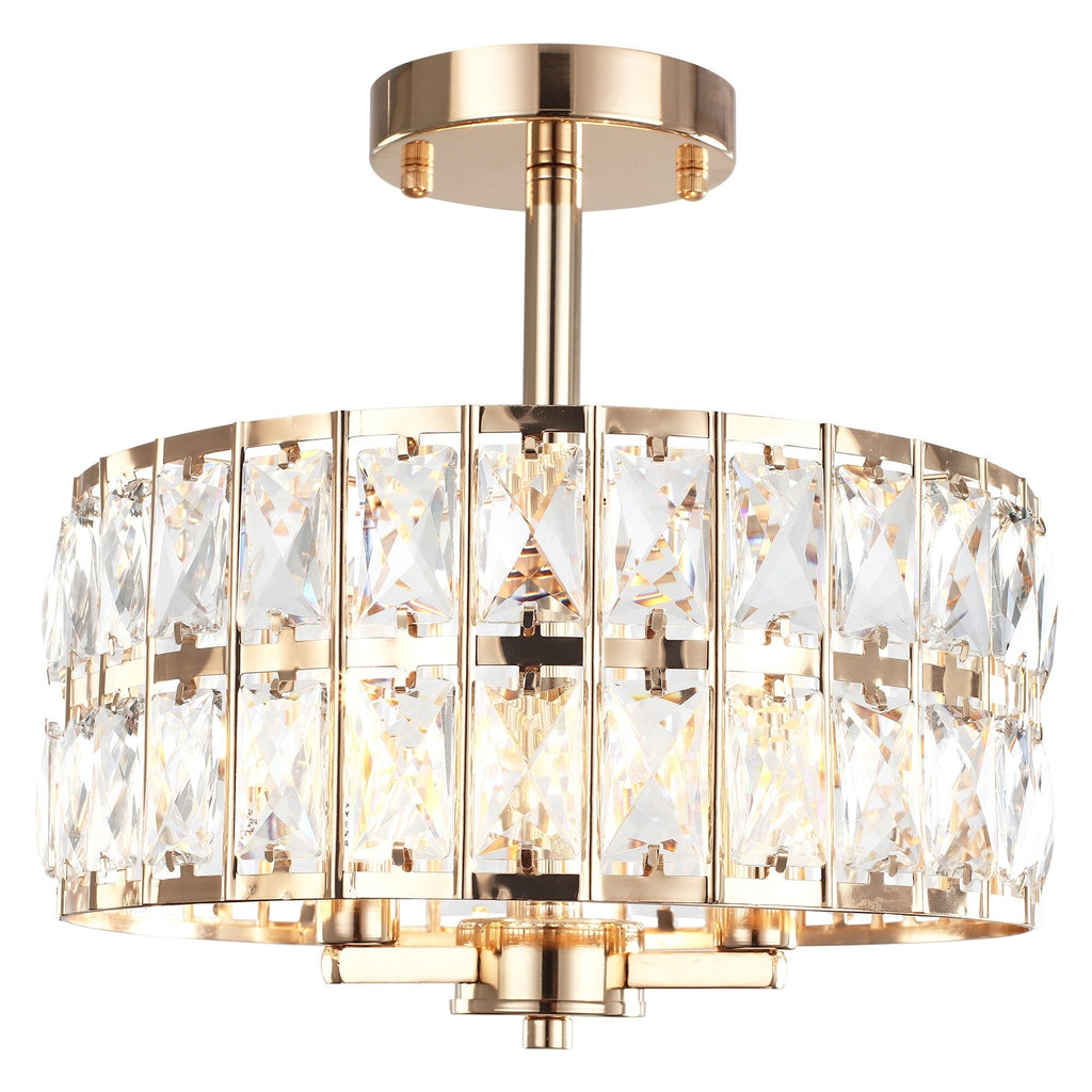 3-Light Crystal Semi Flush Mount Lights for Living Room Hallway