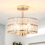 3-Light Crystal Semi Flush Mount Lights for Living Room Hallway