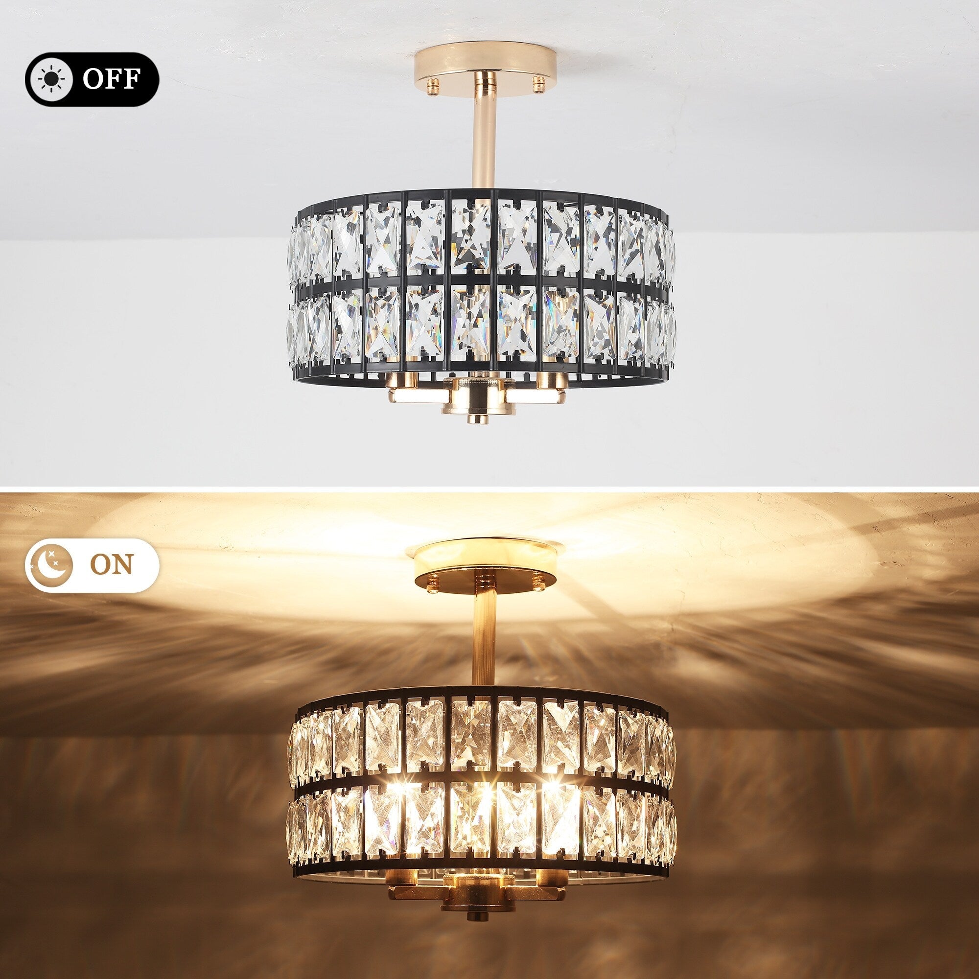 3-Light Crystal Semi Flush Mount Lights for Living Room Hallway