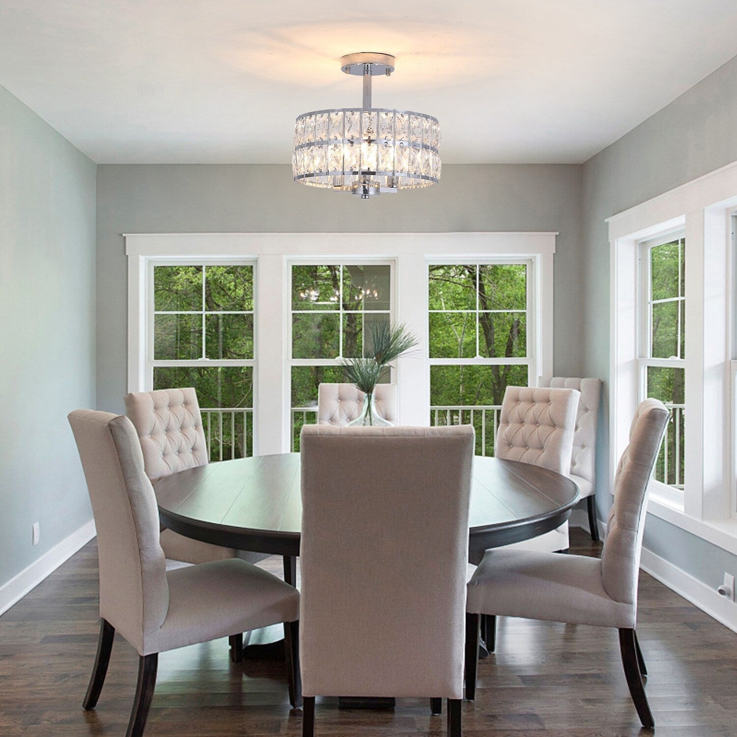 3-Light Crystal Semi Flush Mount Lights for Living Room Hallway