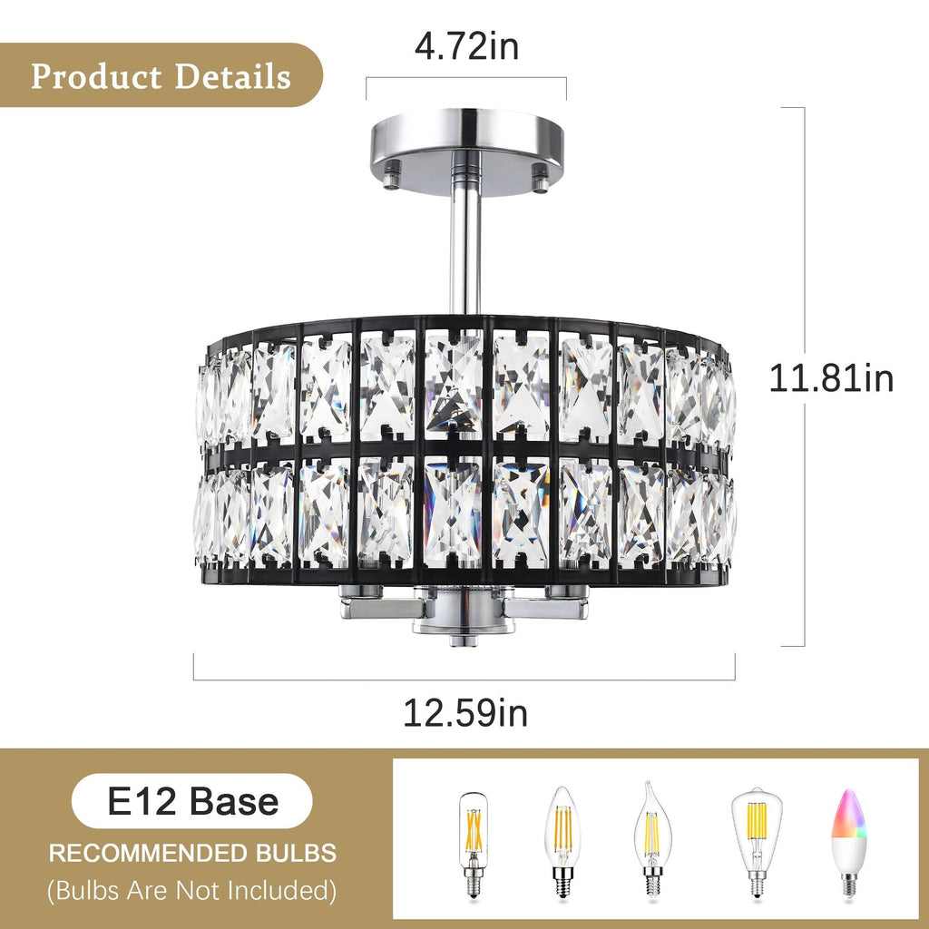 3-Light Crystal Semi Flush Mount Lights for Living Room Hallway