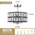 3-Light Crystal Semi Flush Mount Lights for Living Room Hallway