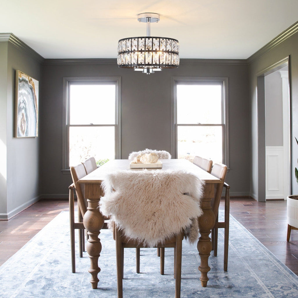 3-Light Crystal Semi Flush Mount Lights for Living Room Hallway