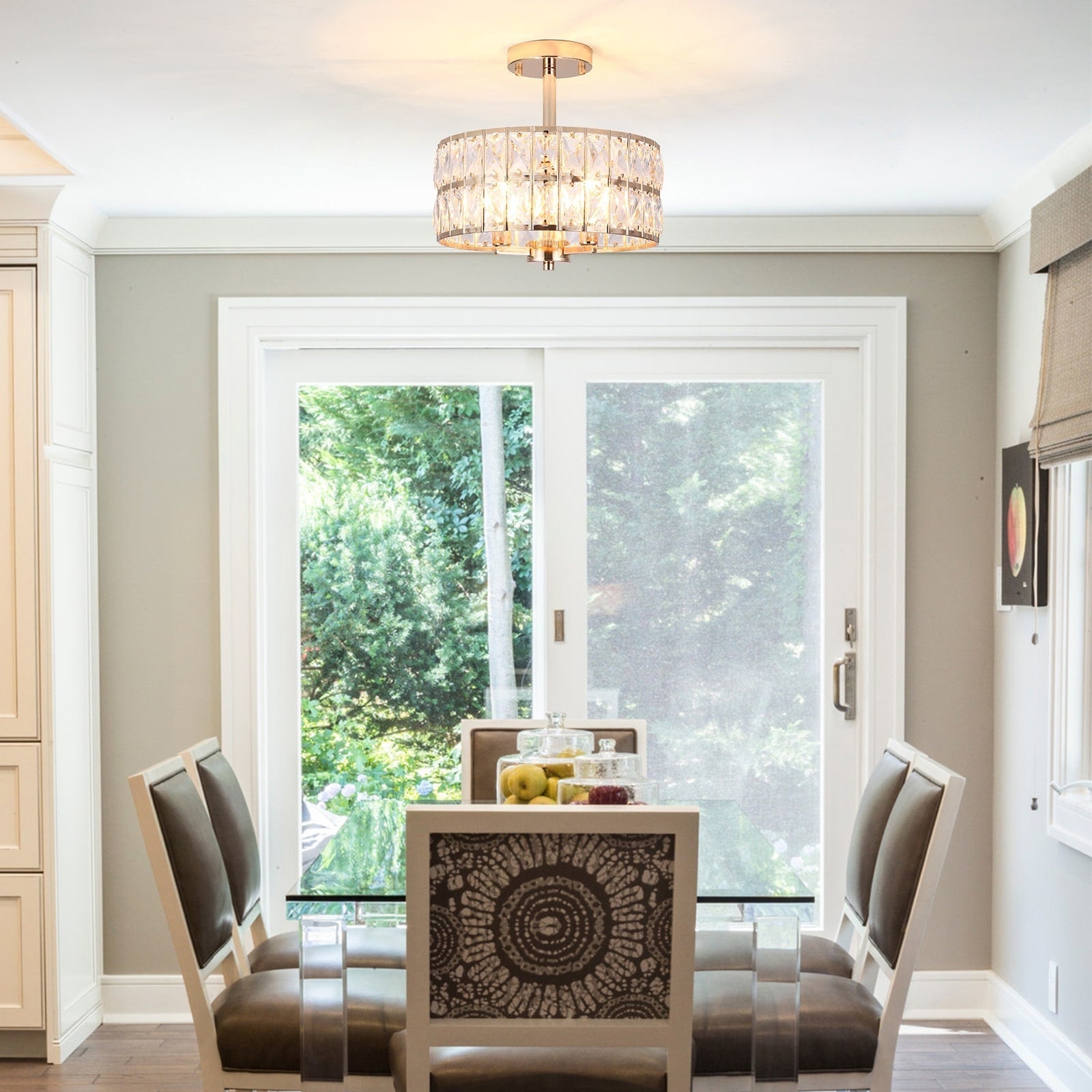 3-Light Crystal Semi Flush Mount Lights for Living Room Hallway